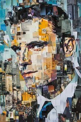 Fototapeta premium Collage portrait showing a close up face.