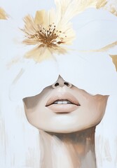 Artistic portrait of a woman with floral design covering her face in a delicate style