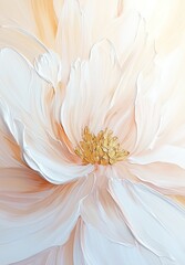 Elegant white flower with soft peach tones and intricate golden center details