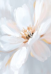 Beautiful white flower painting on a light gray background featuring soft brush strokes