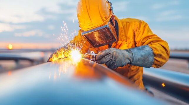 Pipeliner Welding Expertise, skilled welders meticulously joining oil pipes, ensuring robust connections for large-scale pipeline projects, enhancing resource transportation efficiency