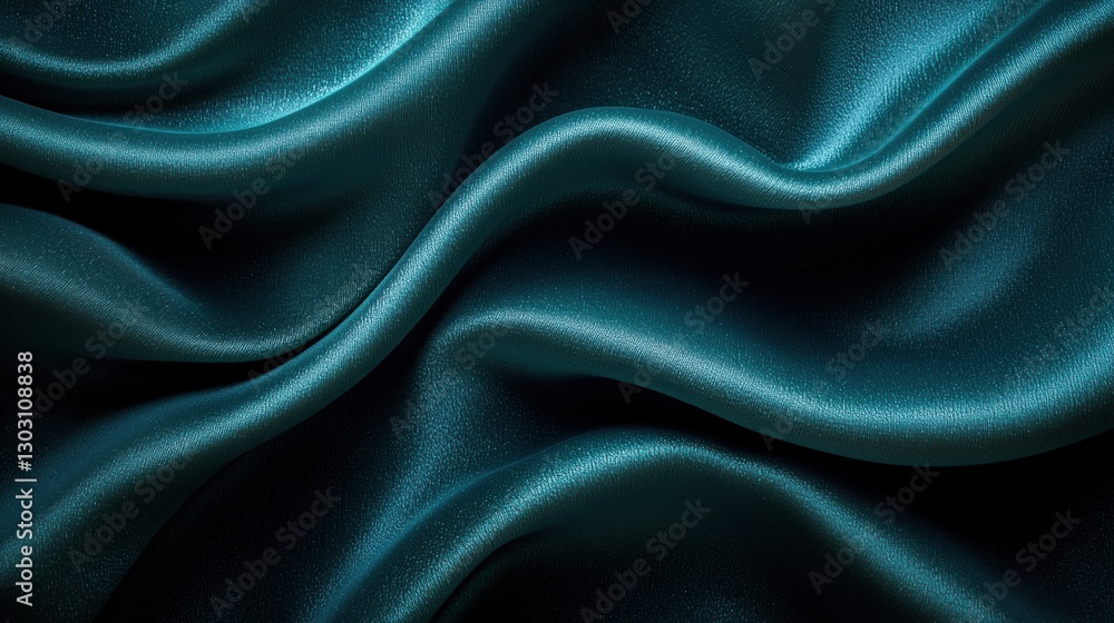 Poster flowing fabric in deep teal color with soft texture and gentle folds illuminated by ambient light