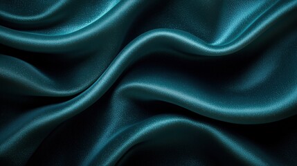 Fototapeta premium Flowing fabric in deep teal color with soft texture and gentle folds illuminated by ambient light