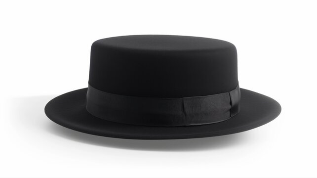 Black porkpie hat on a white background