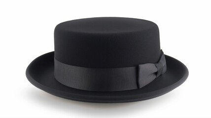 Black porkpie hat on a white background