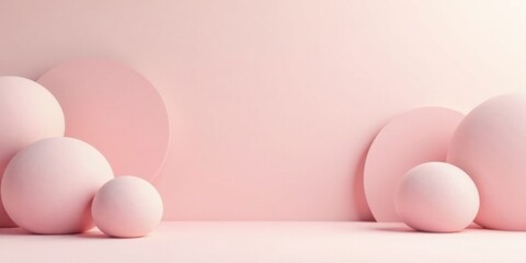 Fototapeta premium Pastel Pink Spheres and Circles on a Soft Background, Ideal for Minimalist Design and Branding Projects