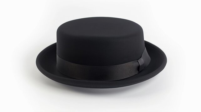 Black porkpie hat on a white background