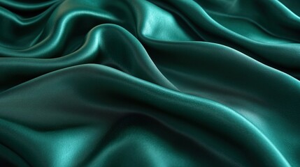 Fototapeta premium Luxurious deep green satin fabric with elegant folds displayed under soft lighting