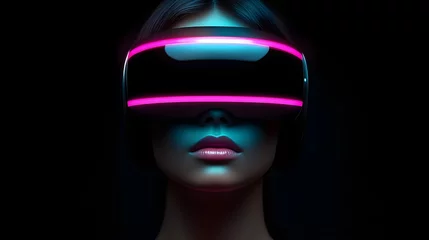Woman VR headset, futuristic, dark background © PANGERANDESIGN