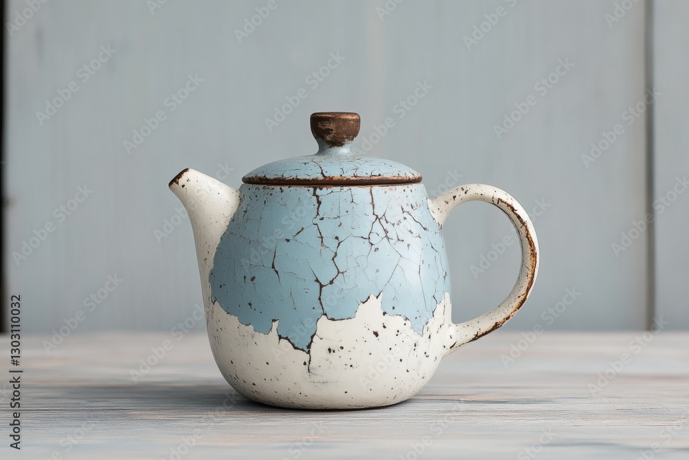 Poster teapot with a vintage charm on a rustic table. generative ai