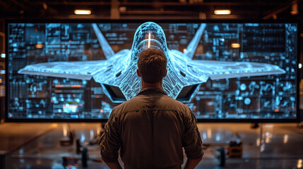 Military aircraft engineers conducting stress tests on AI-powered fighter jet wings, refining next-gen aerial combat maneuverability