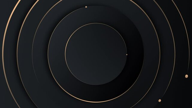 4k black grey golden gradient seamless looped animated background. 3d circle rings minimal animation with gold dots pattern. Blank elegant universal frame. Digital soft geometric lines. Luxury design