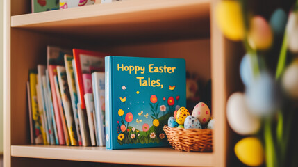 Colorful Easter children’s book with festive decorations for spring holiday celebration