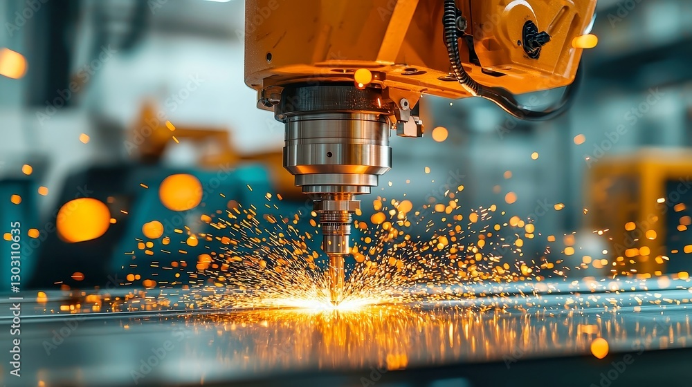 Poster saw operator engaged in precision cutting of components, streamlined material processing in a well-o