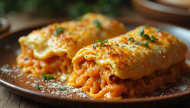 timballo di pasta, Savory timballo di pasta featuring layers of pasta and sauce served on a plate