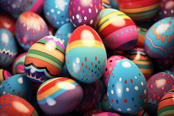Obraz premium a collection of colorful Easter eggs with various patterns and designs, colorful Easter egg background