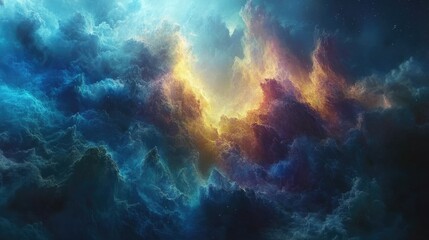 Fototapeta premium Colorful nebula in space, cosmic clouds, vibrant colors, celestial artwork, possible use for space exploration or science fiction