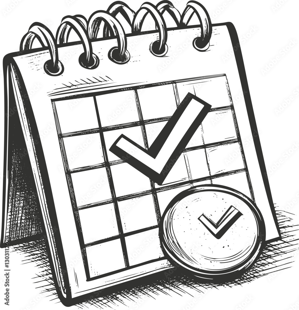 Poster illustration of a calendar with a checkmark symbolizing completed tasks.