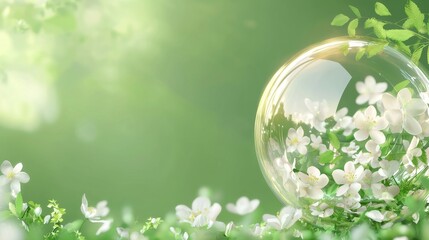Nature's serenity blooming flowers in a bubble lush green environment close-up view tranquility concept