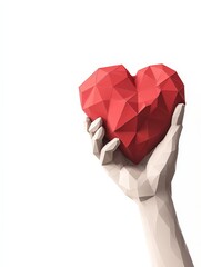Low Poly Heart in Hand, Isometric Style Cutout