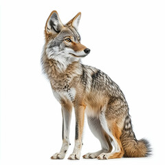 Fototapeta premium Wolf and Coyote in Natural Habitat: Stunning Wildlife Portrait of Grey Canine - Authentic Predator Profile in Forest Landscape