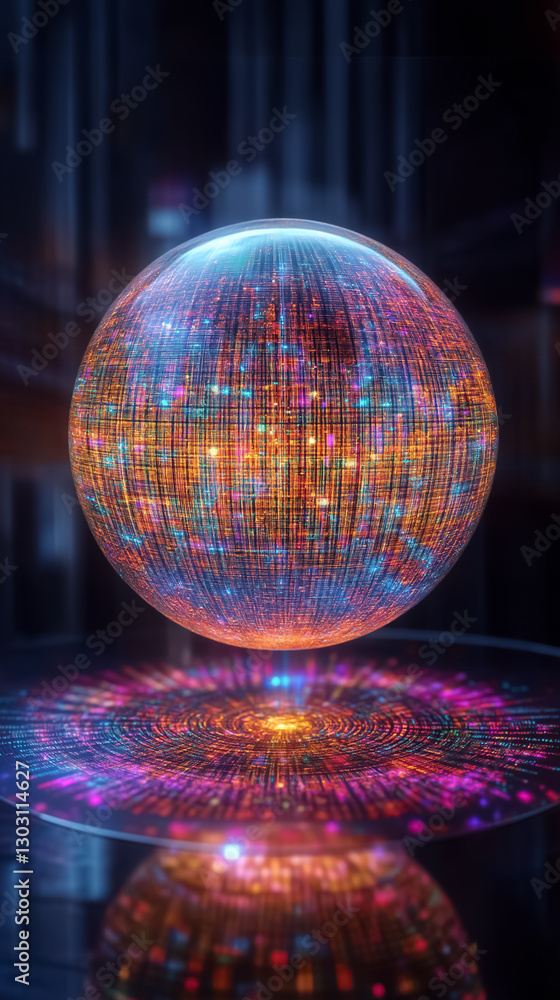 Poster a captivating spherical structure emerges, showcasing a data matrix with vibrant patterns that shift