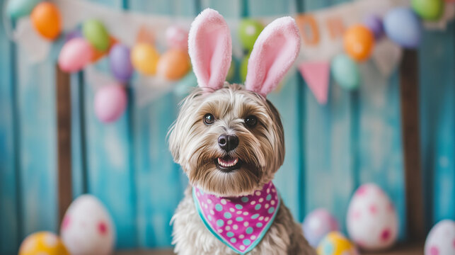 Colorful festive celebration with adorable dog, puppy, bunny, and rabbit toys