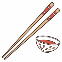 wooden chopsticks with bowl on white background