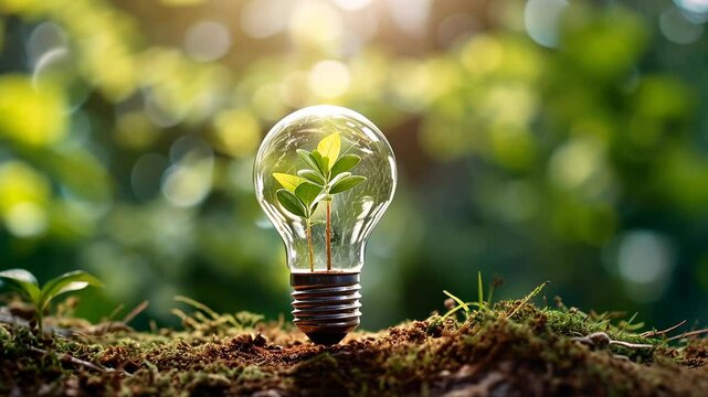 Green plant in bulb eco friendly carbon credit esg sustainability emissions