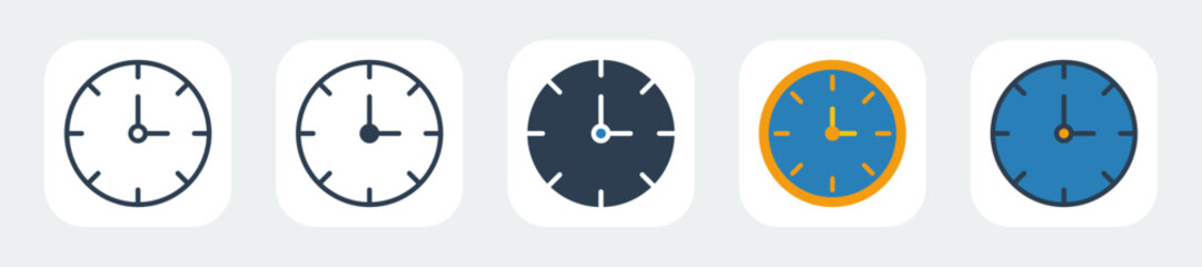 clock icons with five different styles