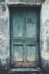 Old weathered door showing cracked paint and texture.