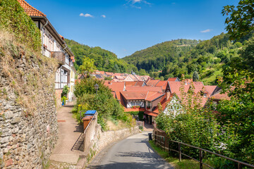 The historic town of Stolberg surrounded by the Harz Mountains (Saxony-Anhalt, Germany) on a sunny August day. It was established as a miners settlement around AD 1000, it's popular among tourists.