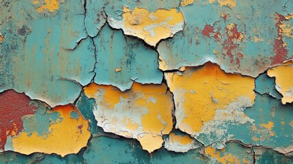 Obraz premium Cracked peeling paint with vibrant color and texture.