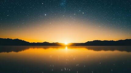 Serene Sunset Over Still Water With Starry Sky
