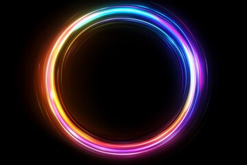 Obraz premium Vibrant light circle animation digital art neon colors abstract design close-up view creative concept for visual impact