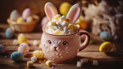 Colorful Easter chocolate bunnies and eggs in festive cups for spring celebration