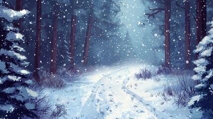 Naklejka premium Snowy Forest Path Winter Wonderland Scene