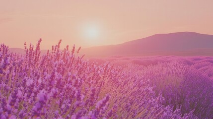 Fototapeta premium Serene Sunset over Lavender Field Tranquil Nature Scene
