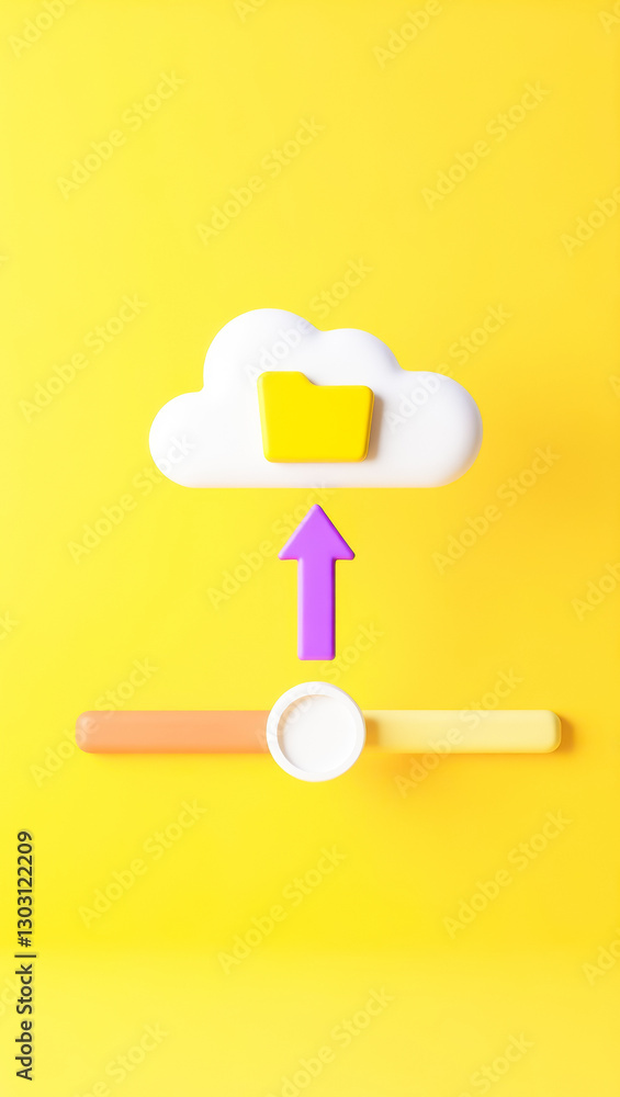 Poster 3d render of data uploading to cloud storage