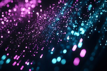 Floating Glowing Particles with Colorful Light Streaks on Dark Background