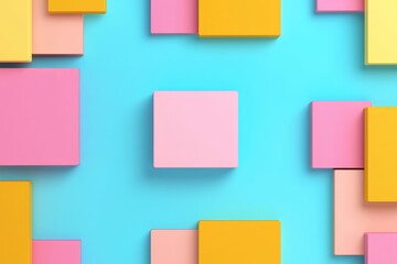 Fototapeta premium Colorful geometric shapes arrangement digital art abstract background modern aesthetic top view creativity and design