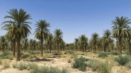 Fototapeta premium Serene Oasis Palm Grove Under a Clear Blue Sky
