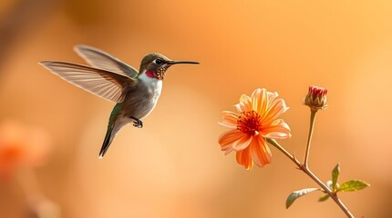 Naklejka premium Hummingbird with Flowers