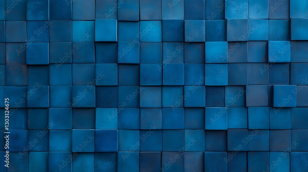 Poster captivating abstract digital landscape with overlapping blue tiles pattern