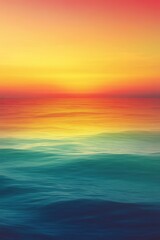 Obraz premium Ocean waves reflecting a golden sunset with smooth color transitions from red, orange, and yellow to deep blue, creating a tranquil seascape.