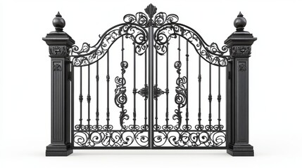 A modern set of decorative forged gates, presented against a white background