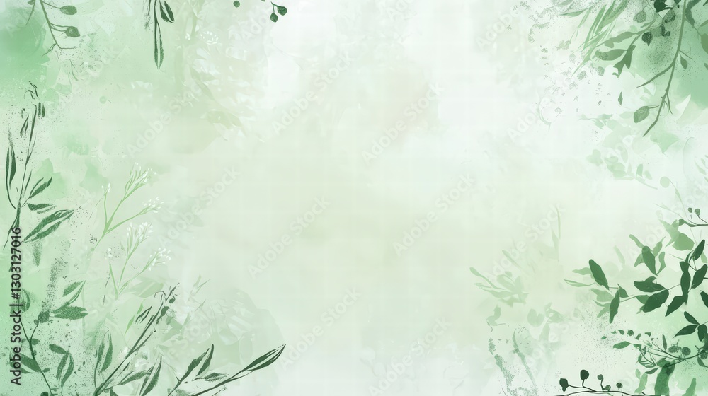 Poster botanical serenity: a delicate watercolor rendering of leaves and foliage in shades of green embrace
