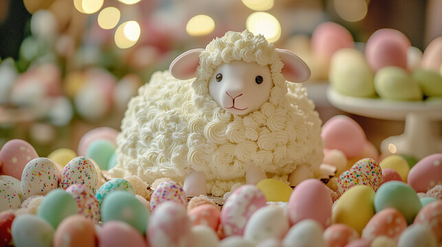 Colorful Easter egg celebration with cute decorative candy and spring theme