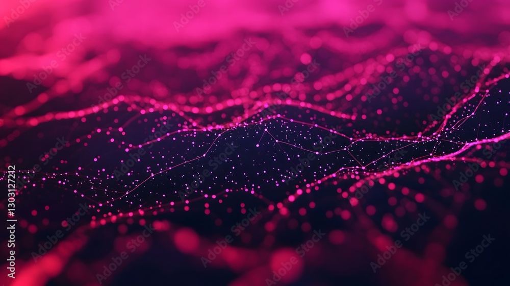 Poster futuristic glowing network visualization with connected dots and lines, abstract digital technology 
