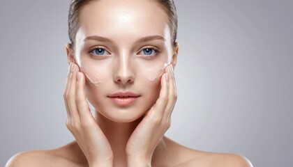 Attractive woman applying facial cream for skincare and rejuvenation routine